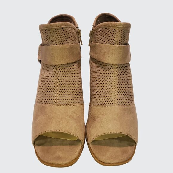 Fergalicious Augustine Open Toe Ankle Booties Side Zipper Entry Tan Size 38 - Picture 5 of 11